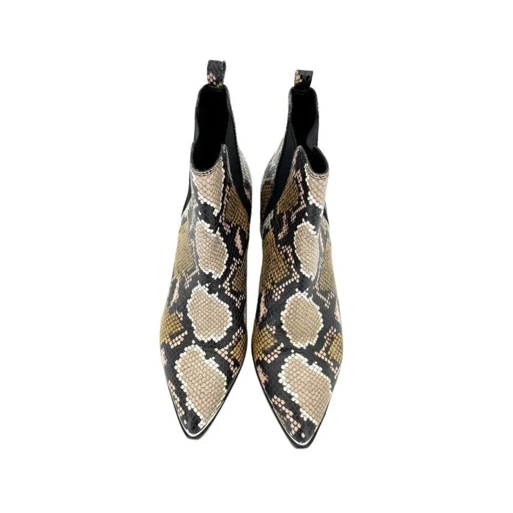 Marc Fisher Boots Yale Snake Print Leather Pointed Toe Ankle Boots SZ 7